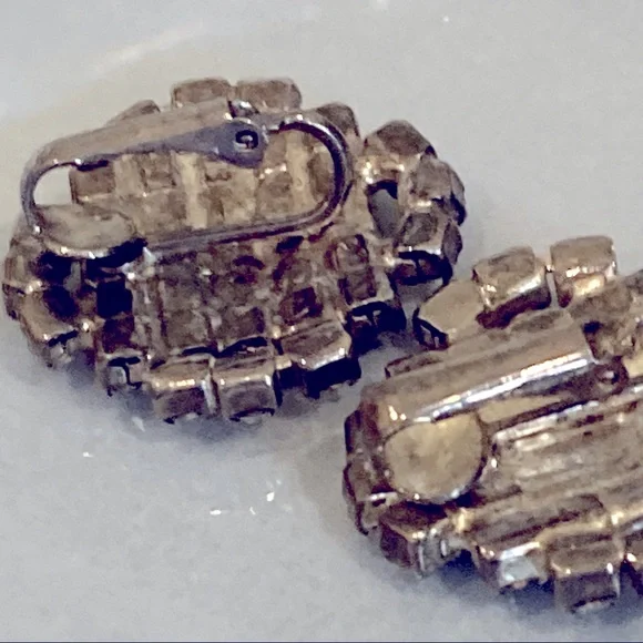 Vintage Clip-On Rhinestone Earrings - Picture 4 of 7